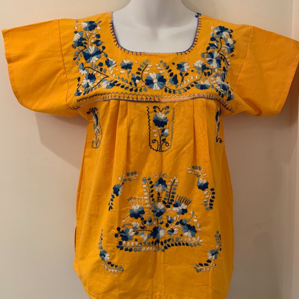 Vintage yellow peasant dress top Oaxacan Mexican